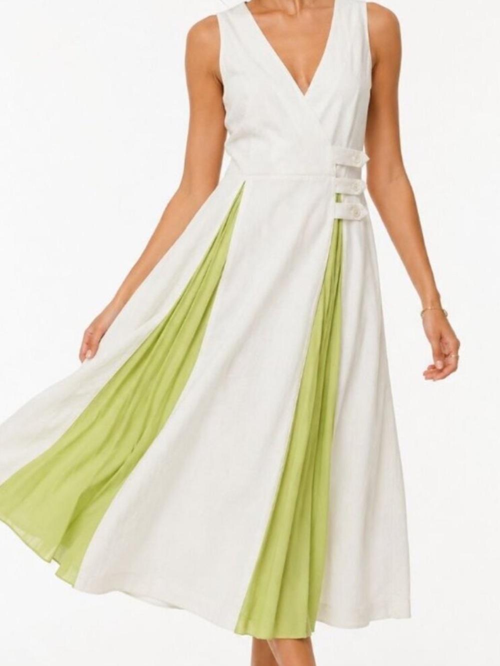 Maeve by Anthropologie White Midi Dress with Light Green Inset Panels